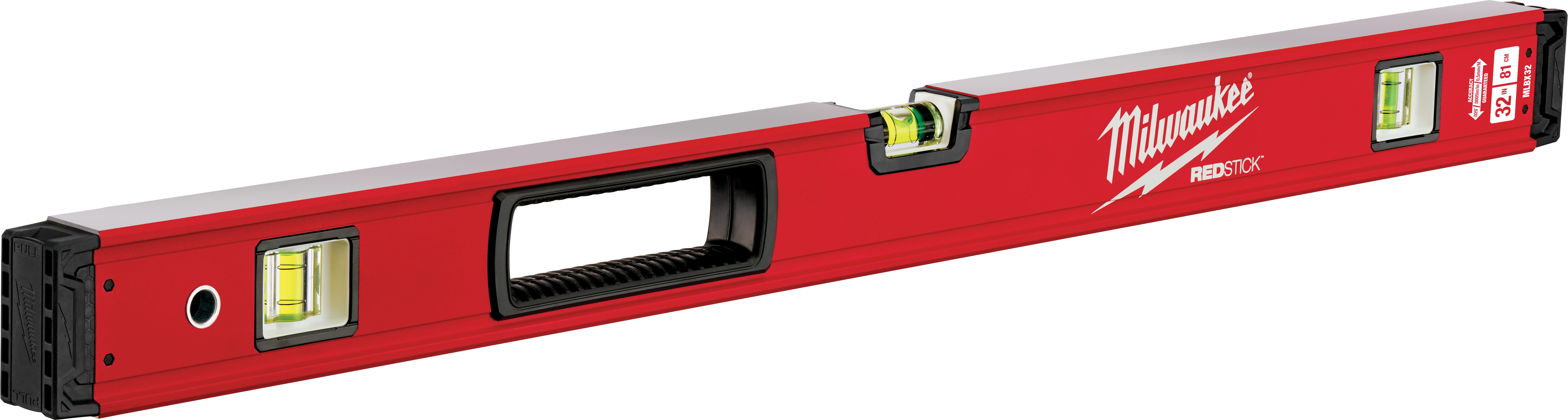 Milwaukee® REDSTICK™ MLBX32 Box Level, 32 in L, 3 Vials, Aluminum, (1) Level/(2) Plumb Vial Position, 0.0005 in/in Accuracy